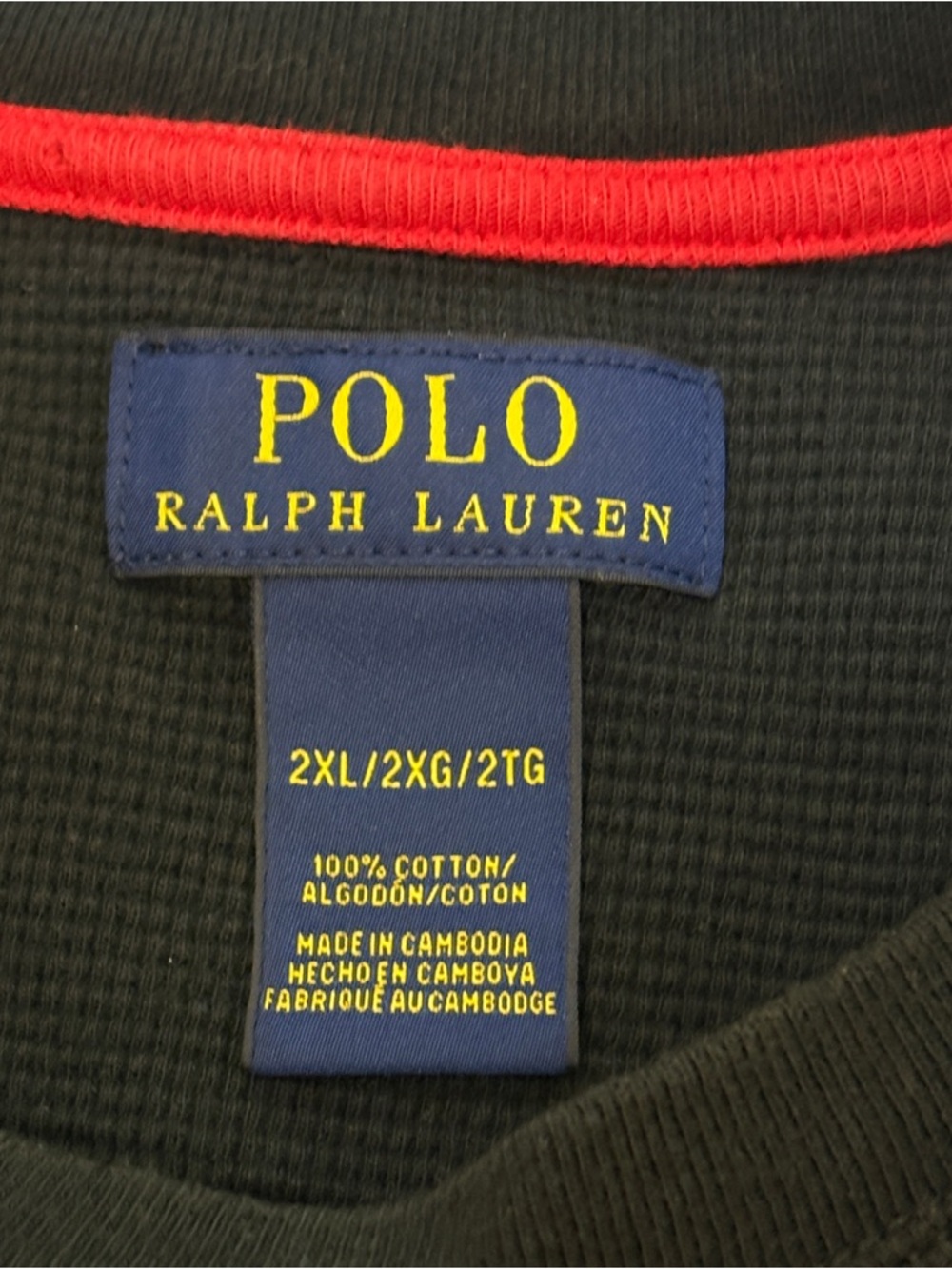 Polo Ralph Lauren Waffle Knit T-Shirt Men's 2XL Black Short Sleeve Red Pony XXL - Picture 3 of 7